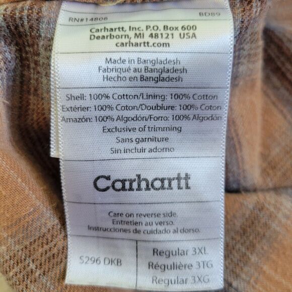 Carhartt Jacket Canvas Chore Shirt Brown 3XL Flannel Lined Snap 5296DKB READ - Picture 7 of 10
